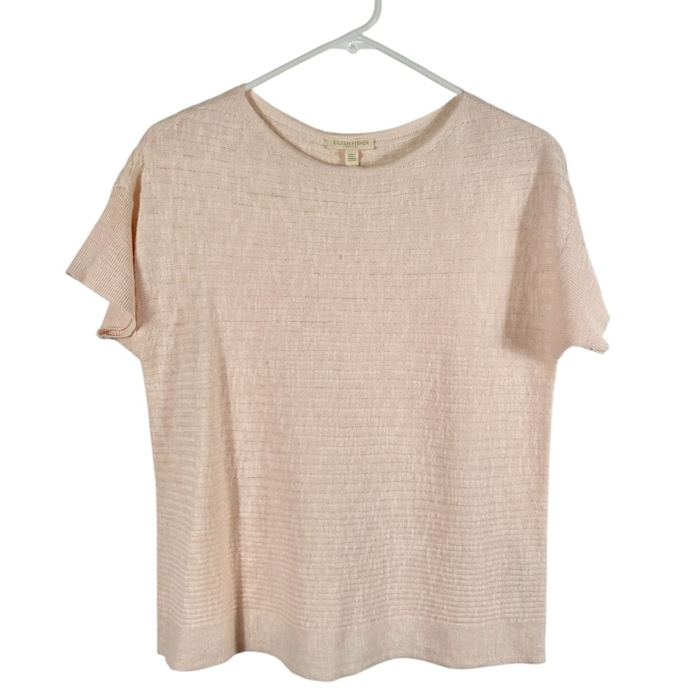 Eileen Fisher Pink‎ Organic Linen Cotton Ribbed Short Sleeve Top